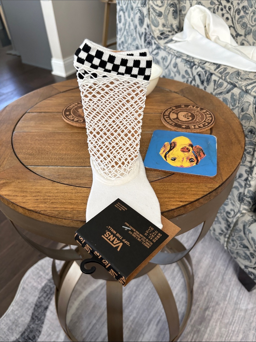 Vans White Fishnet Crew Socks with Black Checker Cuff